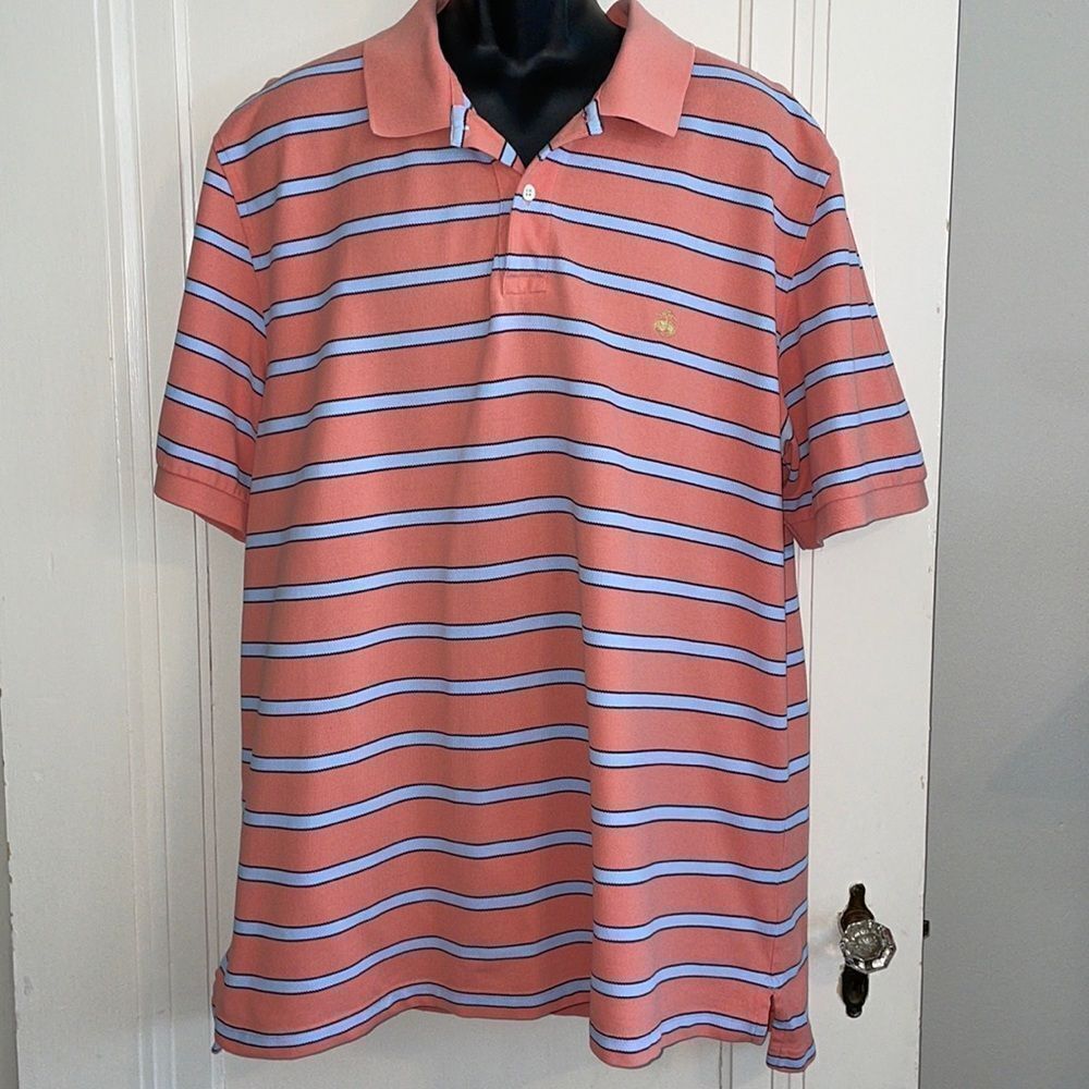 Brooks Brothers peach‎ & light blue striped cotton polo shirt